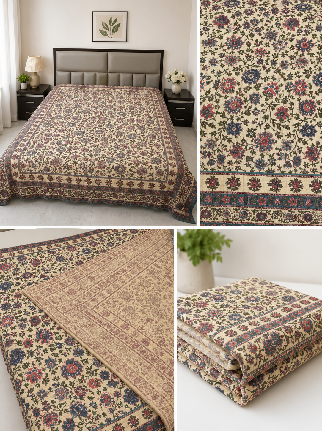 Hand Block Printed Jaipuri Razai | 100% Cotton Reversible Quilt | Soft Lightweight All-Season Bedding | Handmade in India