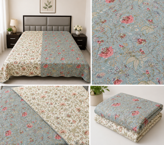 Vintage Blue Floral Reversible Jaipuri Razai